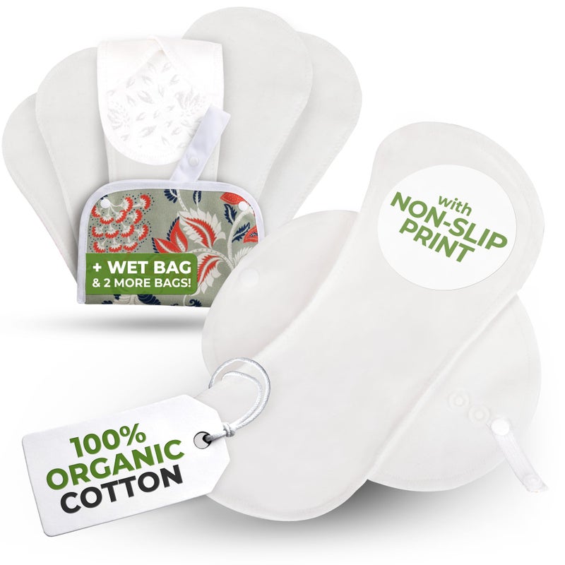 Non-Slip Reusable Incontinence Pads for Bladder Control (L+XL; 6-Pack); High Temp Washable Organic Cotton Cloth Pads with Fast Absorption & Odour Control; Soft & Non-Irritating for Sensitive Skin